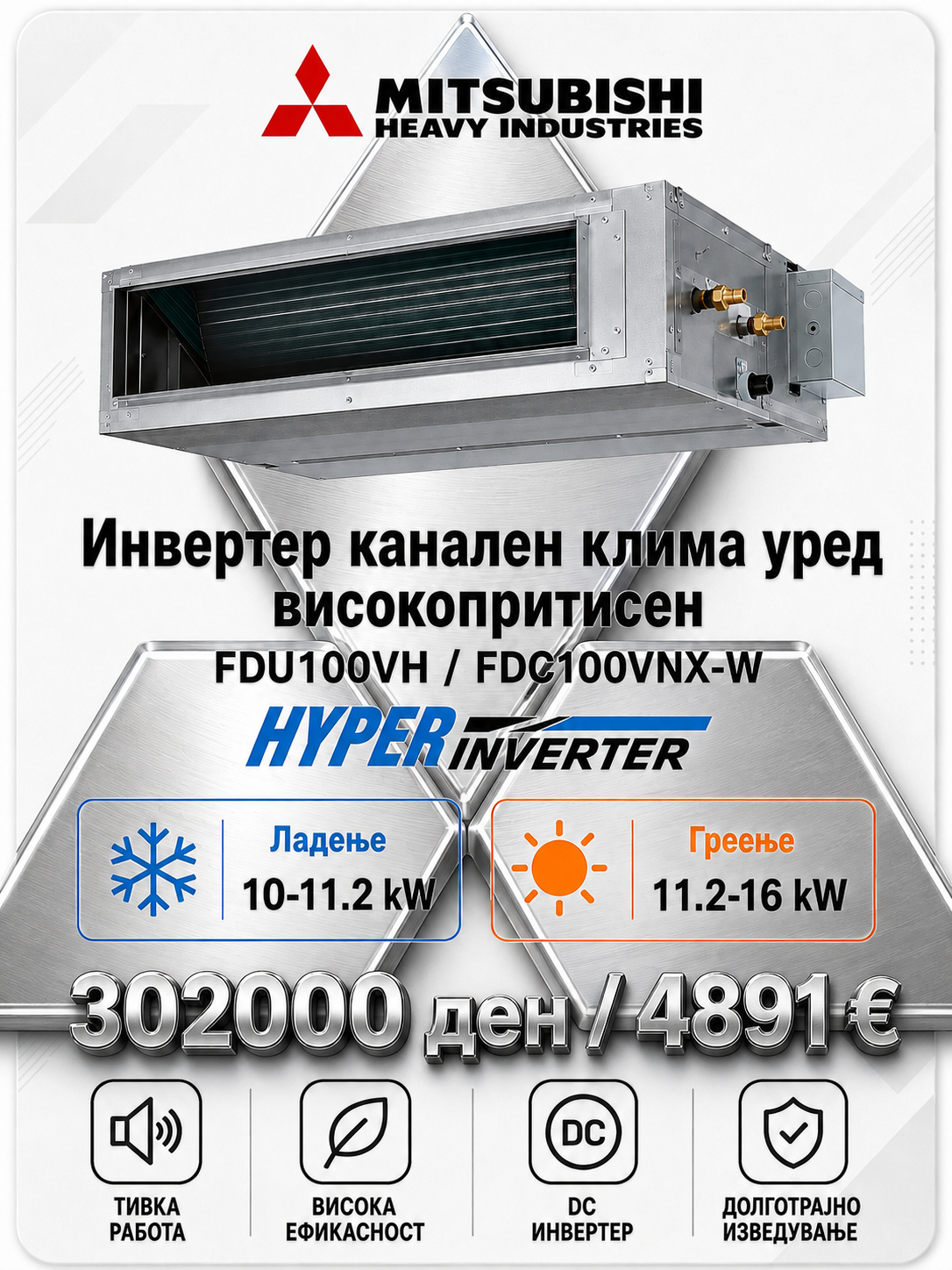 Инвертерен канален клима уред Mitsubishi Heavy Industries 14