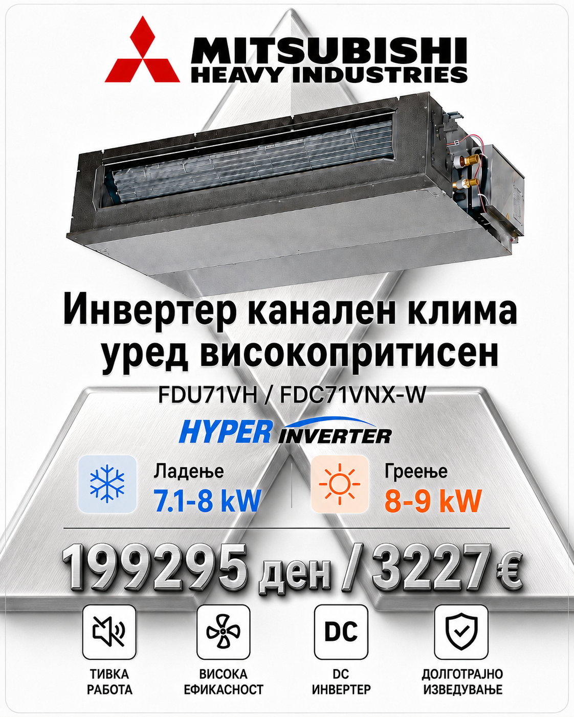 Инвертерен канален клима уред Mitsubishi Heavy Industries 18