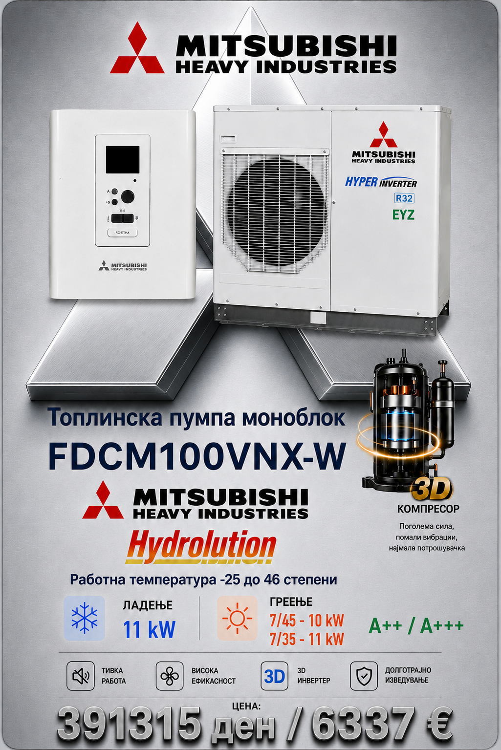 Топлинска пумпа моноблок Mitsubishi Heavy Industries Basic 2