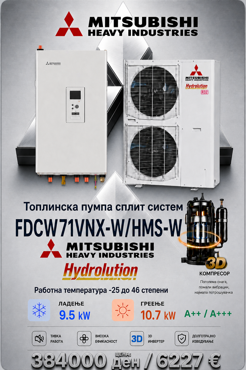 Топлинска пумпа сплит Mitsubishi Heavy Industries Hydrobox 4